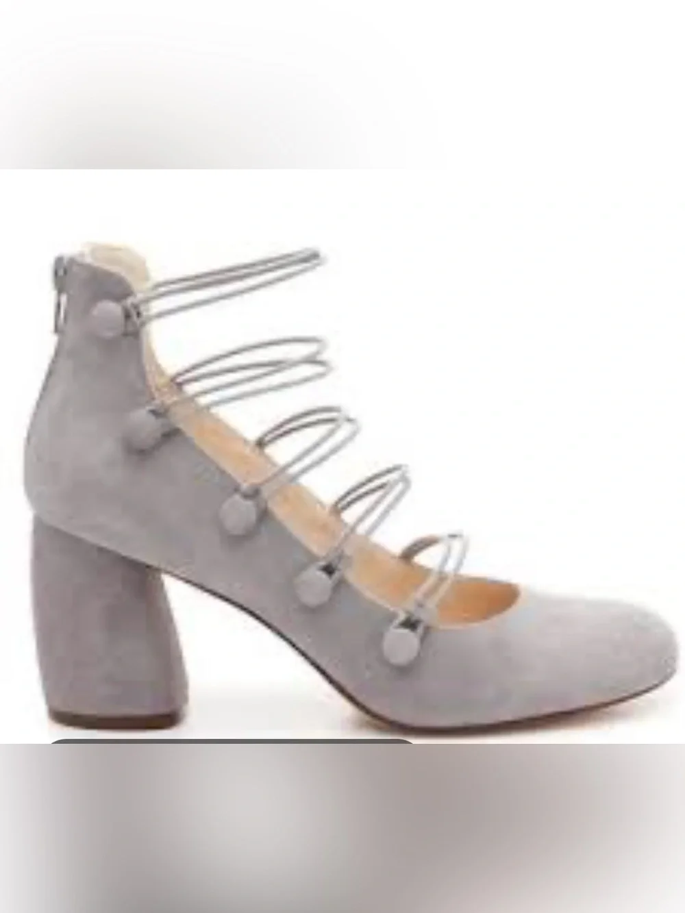 Nine West Women’s Gray Suede Multi-Strap Block Heel Pumps Size 8.5